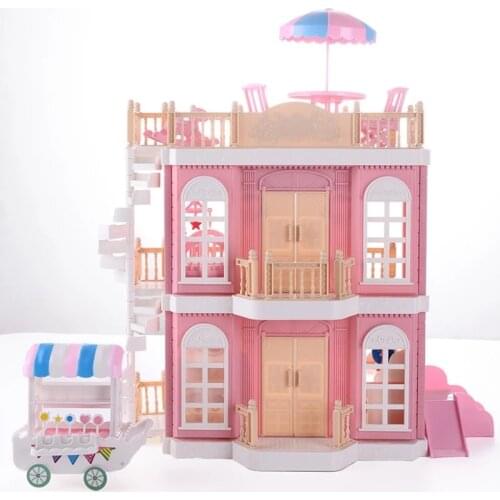 Baby DIY Doll House Accessories Pink Blue Princess Villa Handmade Construction Miniature Furniture Dollhouse For Children Gift