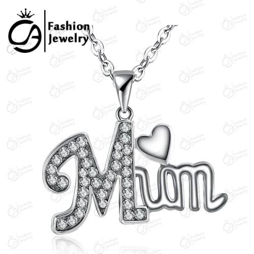 Fashion MUM Heart Pendant Necklace With Rhinestone Women Girls Mother day Gift Jewelry 10Pcs/Lot,#LN947