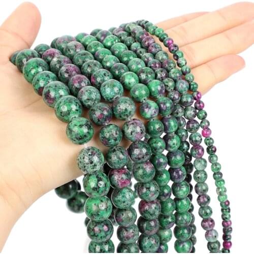 Fashion Gem Round Loose Beads Natural Red Green Pattern Stone Beads For Jewelry Making Charm Bracelet Necklace 6/8/10mm