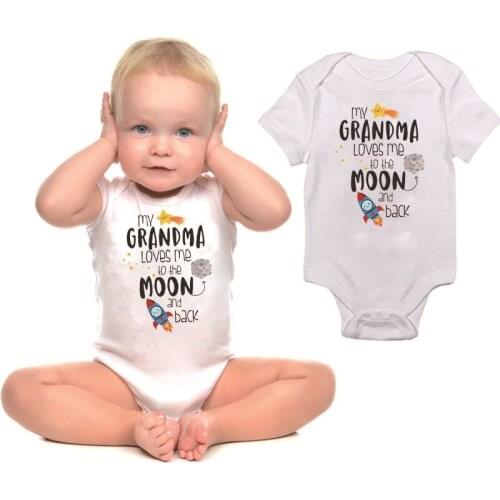 My Grandma Loves Me to the Moon and Back Print Baby Rompers Cotton Short Sleeve Newborn Clothing Infant Jumpsuit Toddler Clothes