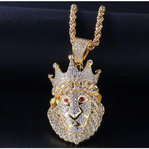 New Men Hip Hop Iced out bling bling crown of lion Pendant Necklaces Fashion PoPular Charm Necklace Hiphop jewelry gifts