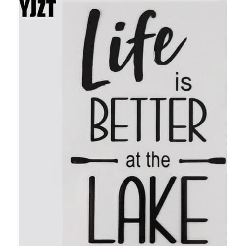 YJZT 11.1CMX17.2CM Life Is Better At The Lake Fishing Decal Vinyl Car Sticker Black/Silver 8A-1051