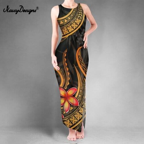 Noisydesigns 2021 Sexy Dress Women Party Night Club Wear Hawaii Polynesian Plumeria Flower Prints Robe De Plage Double Slit Vest