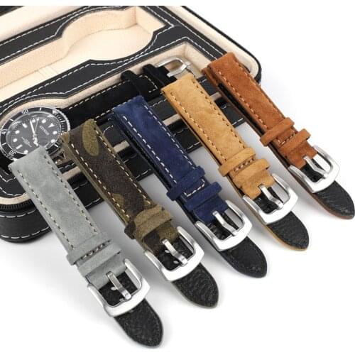 New Suede Leathetr Watchband 18mm 19mm 20mm Vintage Handmade Watch Strap Grey Brown Replacement Belts For Watch Accessories