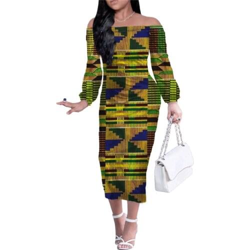 HYCOOL Off Shoulder African Dresses For Women Elegant Casual Birthday Outfits For Women Fall Long Sleeve Bodycon Maxi Dress 2021