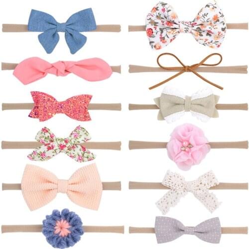 DIY Headband with Flower Bow for Girl Nylon Elastic Hairband Newborn Baby Kid Head Band New Born Headdress Hair Accessories