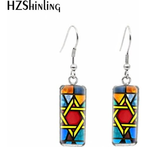2019 New Jewish Star Rectangular Earring Star Of David Fish Hook Earring Glass Dome Hand Craft Jewelry