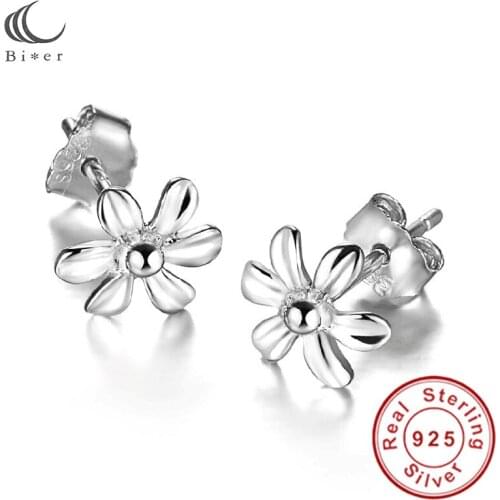 Silver Color Ear Stud Earrings Flower Shape Stud Earring For Wedding Party Birthday Valentines Day Gift
