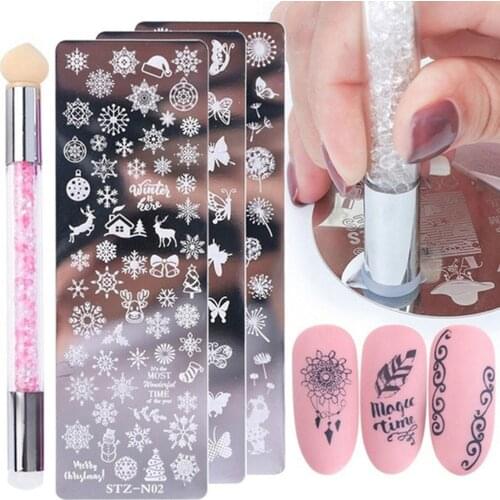 Nail Templates+Art Pen Double-Sided Head Stamper Polishing Painting Drawing Manicure Nail Art Pen Tool Manicure Decor 2021 NEW
