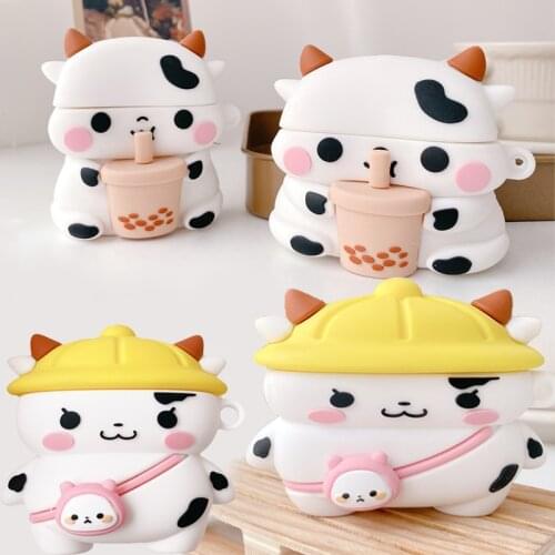 For Airpods Pro 3D Cute Cartoon Hat Milk Calf Case for Apple Airpods 1 2 3 Drink Bubble Milk Tea Cow Wireless Earphone Cover Box