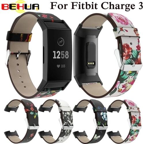 Replacement printing Band for Fitbit Charge 3 Leather Straps Interchangeable Smart Fitness Watch Band With Stainless Connector