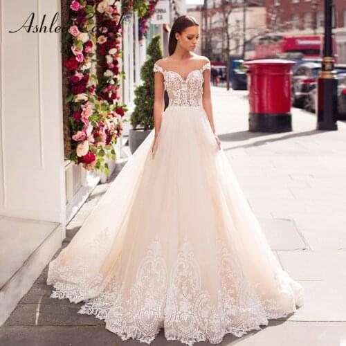 Ashley Carol A-Line Wedding Dress 2021 Beaded Flowers Sweetheart Backless Bride Off the Shoulder Lace Appliques Bridal Gowns