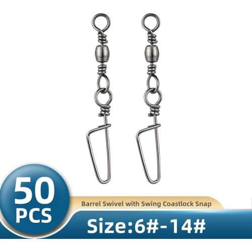 TIANNSII 50pcs Fishing Accessories Connector Pin Bearing Barrel Swivel Stainless Steel Snap Fishhook Lure Swivels Tackle