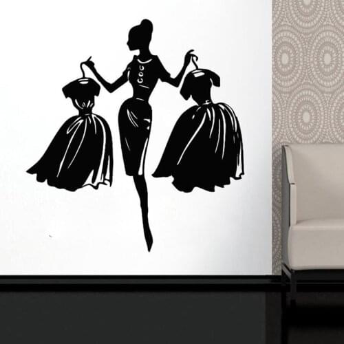 Shopping Girl Wall Decal Fashion Style Clothing Boutique Dress Womens Clothing Store Decor Window Glass Vinyl Sticker S926