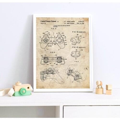 Video Game Patent Canvas Print Playstation Vintage Poster Boys Gifts Gaming Wall Decor Wall Art Pictures Painting Gamer Room