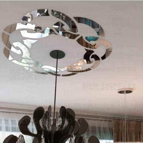 Mirror Stickers Sticker Bathroom Decor 3D Long Wall Mirrored Ceiling Chandelier Light Lamp Simple Shape Ring Round R208