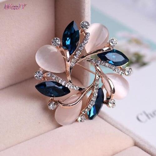 Women Fashion Jewelry Bauhinia Crystal Brooch Pin For Scarf Buckle Clothing Accessories Flowers Opal Brooches