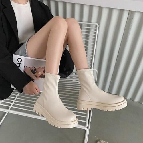 2021 Autumn and Winter New British Style All-match Thick-soled Boots Female Side Zipper Mid-tube Boots Leather Boots