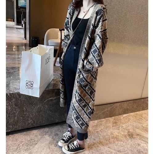 Stylish Ladies Fall 2021 stylish ethnic Jacquard Long Women Sweaters Cardigan plus size female sweater outerwear