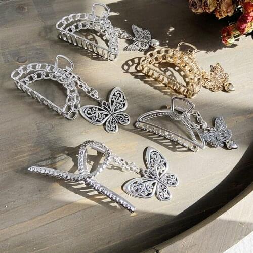 Women Female Metal Hair Claw Clip Butterfly Pendant Hair Clamp Grab Hairpin Barrettes Hair Accessories Headdress