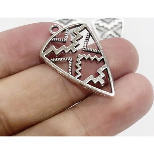 10pcs 30x18mm Tribal Sided Shield Charms Antique Silver Color Tone Pendants Making Findings Handmade Tibetan Jewelry