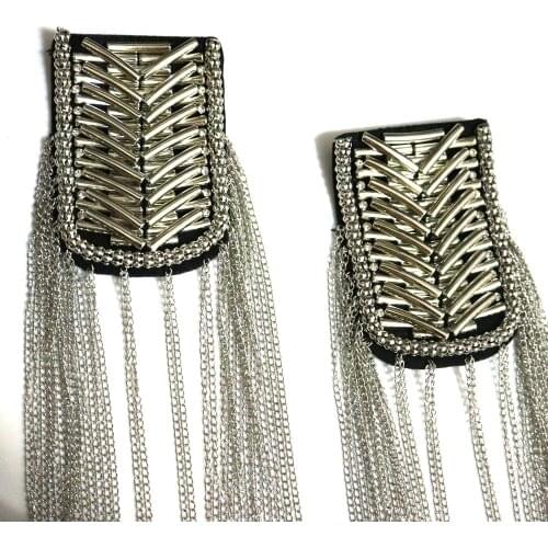 2pcs/set silver golden tassel Beaded epaulette for clothes DIY punk Badge Epaulets for jacket Cool Shoulder Patches appliques