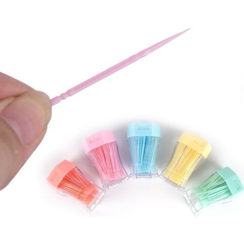 200pcs/pack 2 Way Oral Dental Tooth Pick Plastic Interdental Brush Toothpick With Portable Case