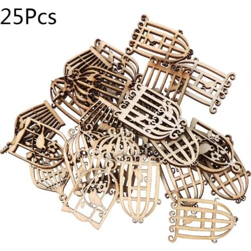 25pcs Laser Cut Wood Birdcage Embellishment Wooden Shape Craft Wedding Decor