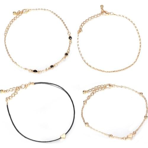 4PCS/Set Fashion Womens Girl Jewelry Heart Beads Ankle Chain Foot Anklet Foot Beach Anklets Jewelry