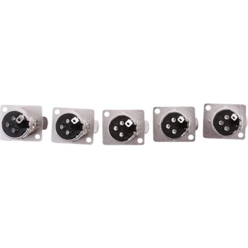 5Pcs XLR 3Pin Female Square Wall Chassis Panel Mounted Microphone Connector