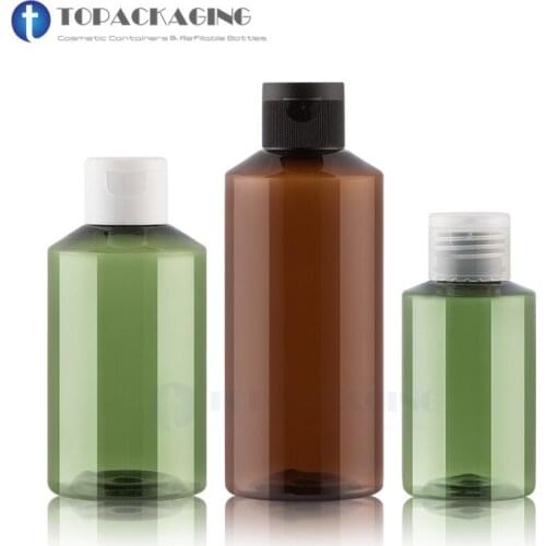 50 * 50/100/150/200ml Flip Screw Cap Bottle Empty Essential Oil Amber Plastic Cosmetic Container Sample Lotion Makeup Refillable