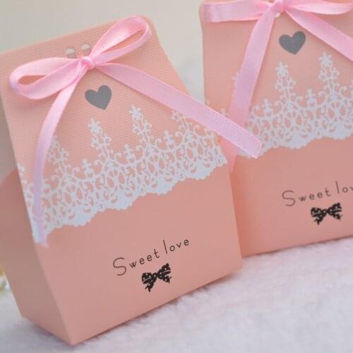 50pcs/lot Wedding Sweet Love Candy Box Special Cute Gift Box +Free Ribbon DIY Beautiful Party Gift Paper Boxes