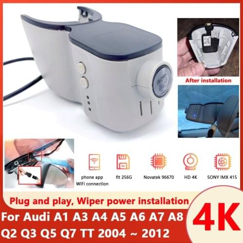 4K Plug and play Car Video Recorder Dash Cam Camera For Audi A1 A3 A4 A5 A6 A7 A8 Q2 Q3 Q5 Q7 TT 2004~2012 APP Control Function