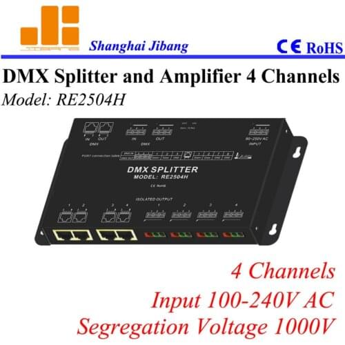 Free Shipping 4channels DMX signal splitter, one to four channel splitter, ( other models 1 to 2, 1 to 8) pn:RE2504H