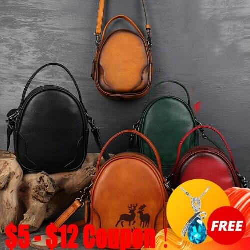 CGA Vintage Nature Cow Leather Bags For Women 2021 Versatile Random Color Splicing Leisure Handbag Circular Shoulder Bag Bolso
