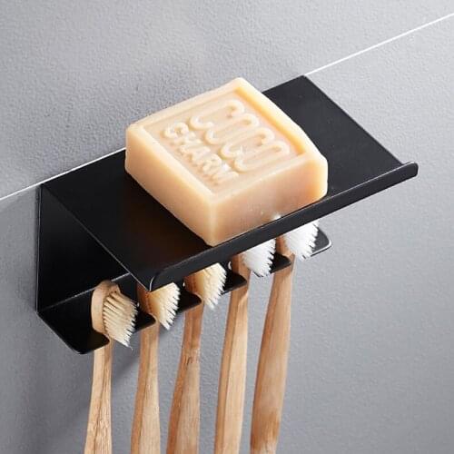 Black Aluminum Toothbrush Holder Shaver Storage Rack Tooth Brush Shelf Toothpaste Holder Rack Bathroom Accessories