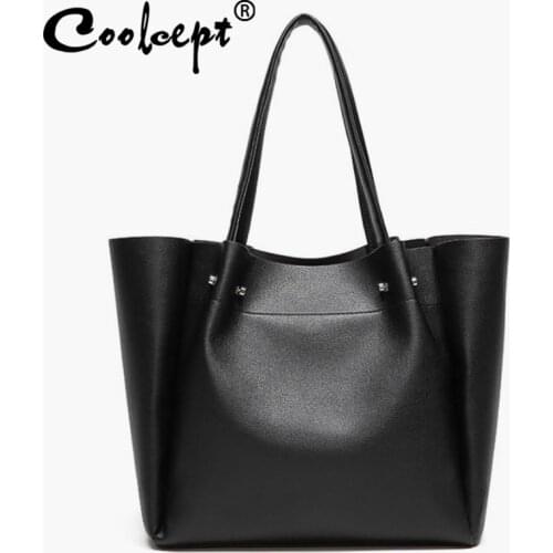 Coolcept Simple Women Tote Bag Pu Leather Winter WomenS Shoulder Bag Female Handbag Zipper GirlS Daily Shopping Bag