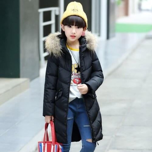 14 years blue color kids down jacket for girl childrens cold winter jackets Long Pattern Child girls Clothes parka -20-30degree