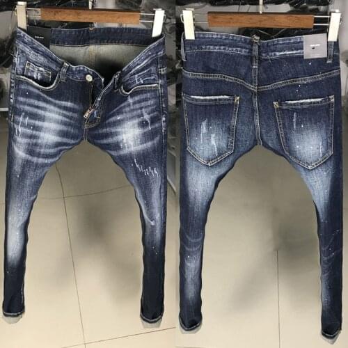 Italian Fashion Men Jeans High Quality Retro Dark Blue Elastic Slim Fit Ripped Jeans Men Streetwear Vintage Designer Denim Pants