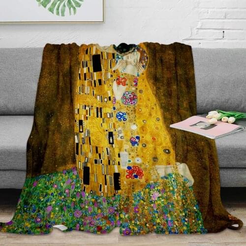 Gustav Klimt The Kiss Nap Flannel Blankets Super Soft Cozy Throw Blanket Warm Bedspread Travel Sofa Cover