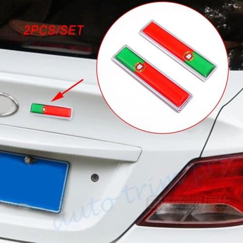 2X Chrome Metail Car Accessories 3D Sticker Decal Portugal Nation Flag Emblem Badge Decor Trim