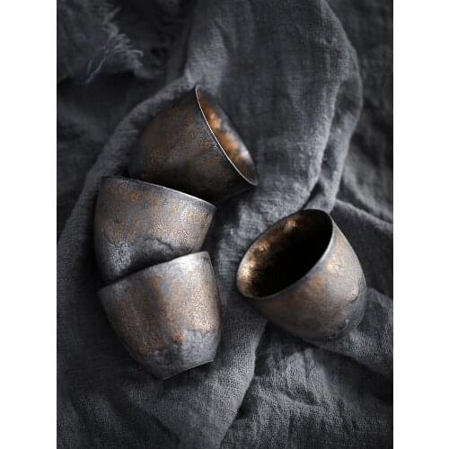 Japanese Style Small Ceramic Mug Classic Gold-plated Vintage Creative Handmade Unique Gift Wine Espresso Coffee Cup Kitchenware