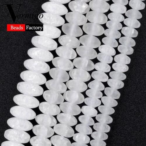 Matte White Snow Cracked Crystal Abacus Beads Natural Stone Beads For Jewelry Making 4*6/5*8/6*9mm Diy Handmade Bracelets 15"