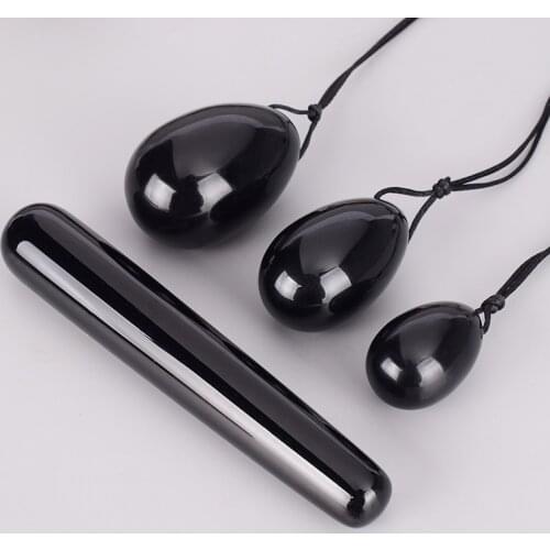 Obsidian Yoni Eggs Wand Set Natural Black Jade Egg Women Vaginal Muscles Tightening Kegel Massage Ball Yoni Wand Jade Massager