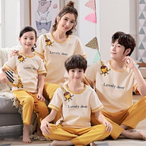 2021 New Cute Cartoon Parent-Child Pajamas For Boys Girls Children Pure Cotton Spring Summer Home Wear Long Pants Kids Clothes