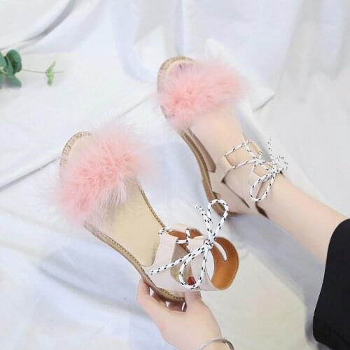 Summer new women flat sandals fashion plush ankle strap sweet temperament comfortable lightweightwild dress women shoes U23-62