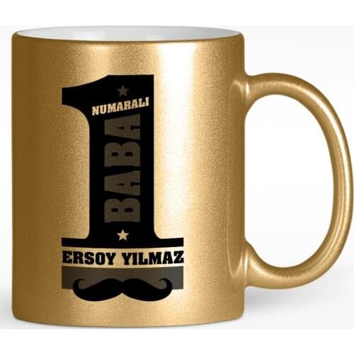 Personalized 1 Number One Dad Design Gold Gilded Mug Cup-1
