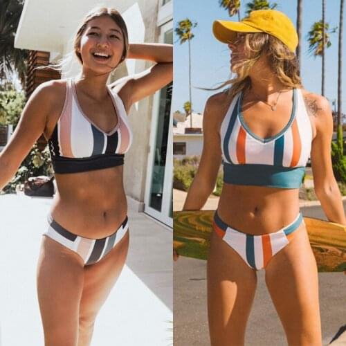 Sexy Vest Push Up Bikini Set Striped Bikinis Women Swimwear 2021 Vintage 2 Piece Bathing Suit Stripe Biquini Swimsuit Beach Wear