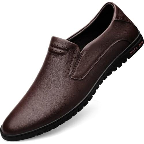 Casual Mens Classic Leather Shoes Luxury Genuine Leather Dress Business Male Shoes Outdoor Driving Slip-on Mens Leather Shoes