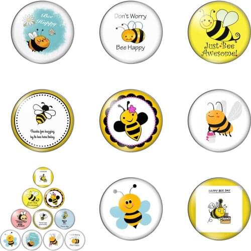 Diligent and Lovely Bees Fly Happy Honey 12mm/20mm/25mm/30mm Photo Glass Cabochon Demo Flat Back Making Findings